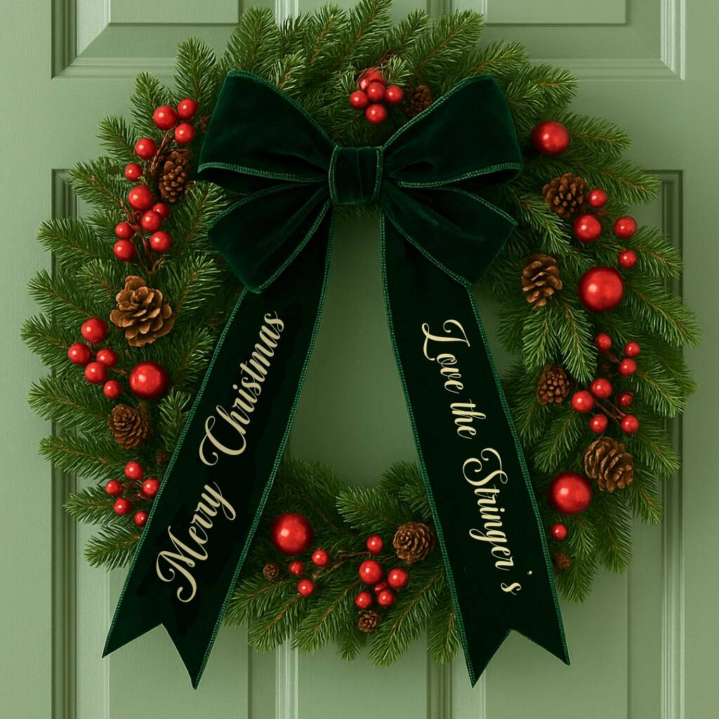 Personalised Velvet Christmas Wreath Bow, 1 of 8