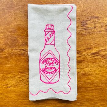 Set Of Six Embroidered Food Condiment Napkins, 5 of 12
