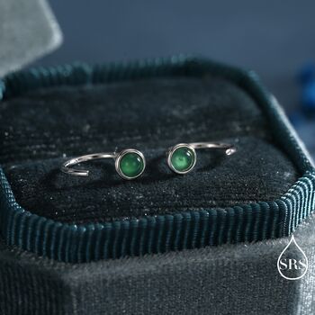 Sterling Silver Genuine Green Onyx Huggie Hoop Earrings, 2 of 11