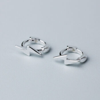 Sterling Silver Lightning Bolt Huggie Hoop Earrings, 2 of 6