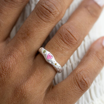 Sterling Silver Molten Ring With Pink Heart Gemstone, 2 of 9