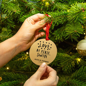 Personalised 'Love At First Swipe' Christmas Decoration, 3 of 7