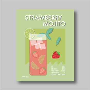 Strawberry Mojito Cocktail Print Four Colour Options, 5 of 8