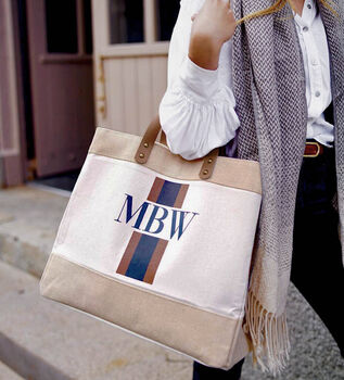 Personalised Stripe Canvas And Leather Shopper, 10 of 12