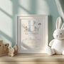 Personalised New Baby Print | Nursery Art With Cute Elephants, thumbnail 1 of 2