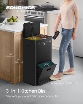 Three Compartment Kitchen Bin Carbon Filter Wide Pedal, 2 of 10