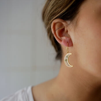 Crescent Moon Flower Gold Plated Earrings, 2 of 9