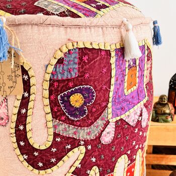 Handmade Bohemian Dusky Pink Elephant Pouffe, 3 of 8