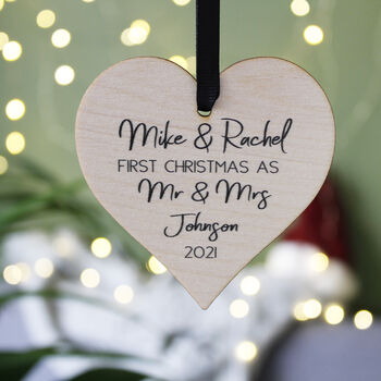 First Married Christmas Wooden Heart Tree Decoration, 4 of 12