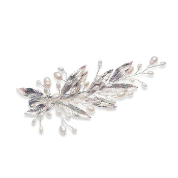 Aster Silver Plated Willow Leaf Bridal Hair Clip, 3 of 8