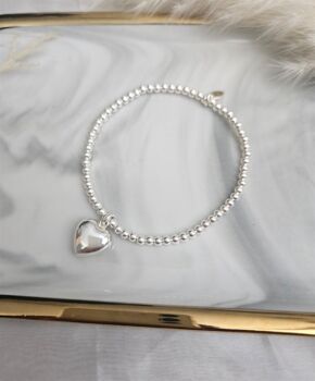 Sterling Silver Puff Heart Bracelet, 2 of 3