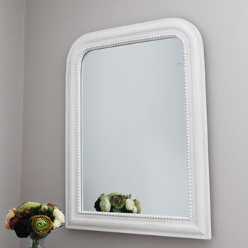 Aged White Wooden Beaded Mirror Two Sizes, 2 of 4