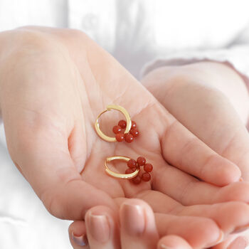 Brick Red Resin Flower Huggie Hoop Earrings In Gold, 4 of 4