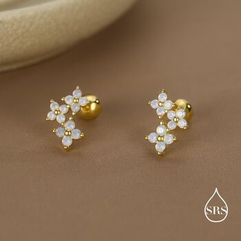 Opal Colour Cz Hydrangea Bouquet 18 G Screw Back Earrings In Sterling Silver, 5 of 11