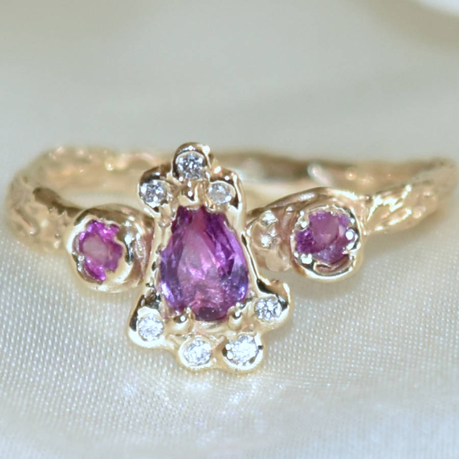 Gold Ring, Pink Sapphires And Diamonds, 1 of 6