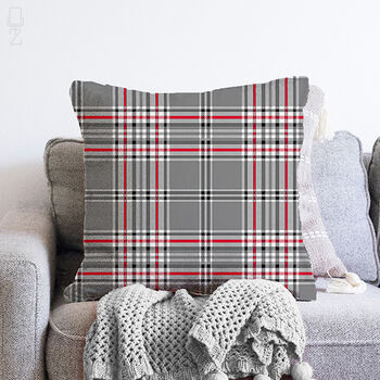 Grey And Red Plaid Soft Pillow Cover, 2 of 4