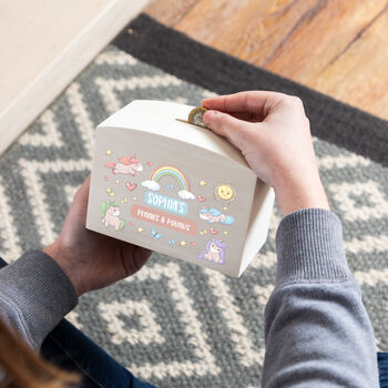 Personalised Children's Money Box With Unicorns, 4 of 5