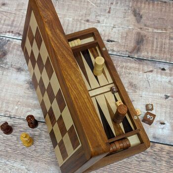 Wooden Birthday Game, Fathers Day Gift; Multi Chess Backgammon Set, 4 of 7