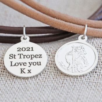 Personalised Engraved St Christopher Leather Bracelet, 3 of 12