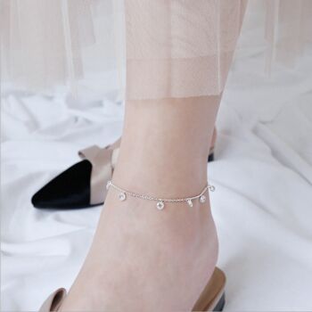Sterling Silver Crystal Charm Anklet, 2 of 5