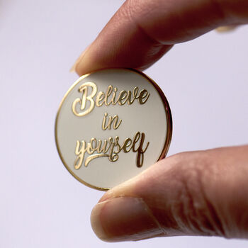 Believe In Yourself White And Gold Enamel Pin, 4 of 8
