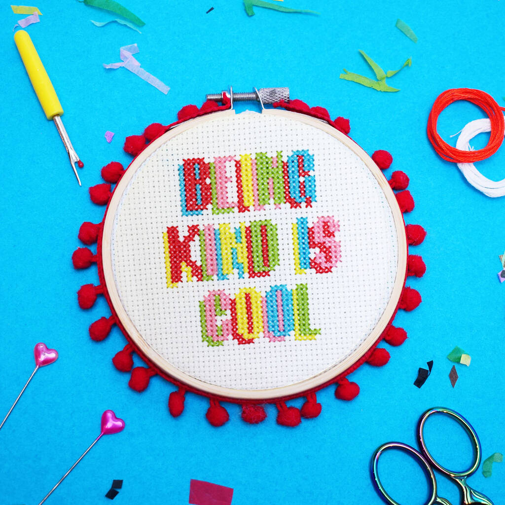 'being Kind Is Cool' Cross Stitch Craft Kit By The Make Arcade