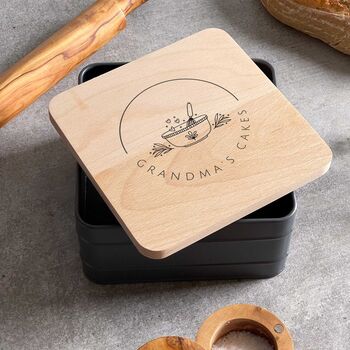 Personalised Cake Tin With Wooden Lid, 5 of 7