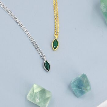 Extra Tiny Emerald Green Marquise Cz Necklace, 2 of 12