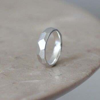 Geometric Faceted Sterling Silver 5mm Ring, 3 of 9
