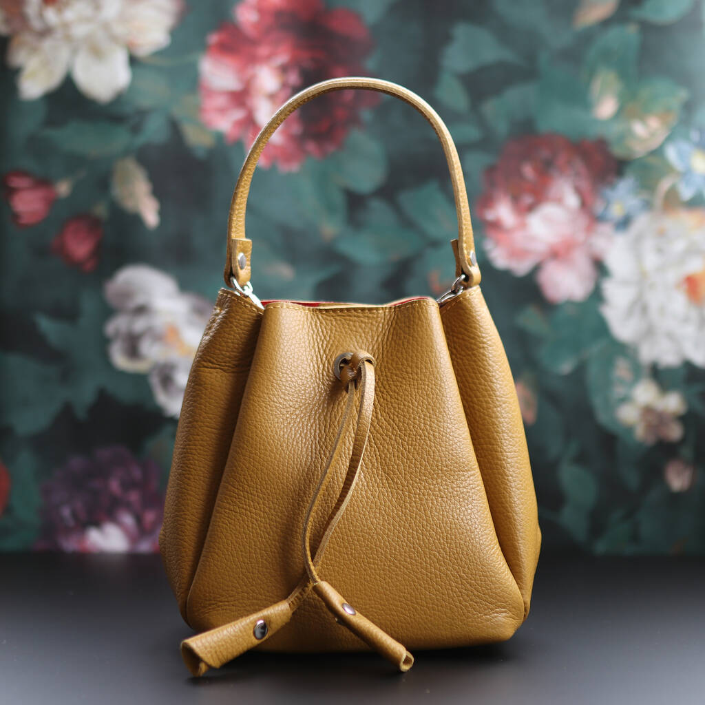 Leather Drawstring Mini Handbag, Yellow By The Leather Store