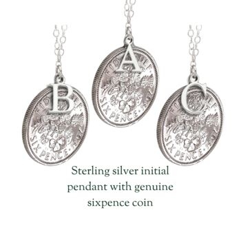 Queen Elizabeth Sixpence Sterling Silver Letter Pendant, 2 of 10
