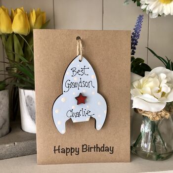 Personalised Grandson Rocket Keepsake Birthday Card, 3 of 3