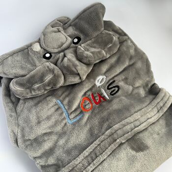 Personalised Grey Elephant Dressing Gown, 2 of 3