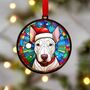 Bull Terrier In Santa Hat Suncatcher Decoration, thumbnail 1 of 6