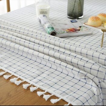 White Plaid Cotton Linen Square Table Cloth, 6 of 7