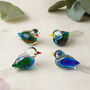 Set Of Four Hand Blown Glass Bird Ornaments, thumbnail 1 of 3