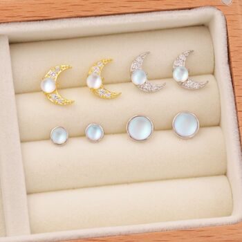 Crescent Moon And Mermaid Crystals Stud Earrings, 8 of 12