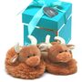 Highland Brown Cow Baby Slippers With Engraved Heart, thumbnail 1 of 4