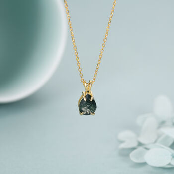 Sterling Silver Moss Agate Droplet Pendant Necklace, 6 of 12