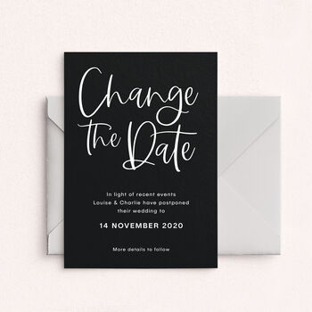 Modern Script Wedding Change The Date Postponement Card, 2 of 2
