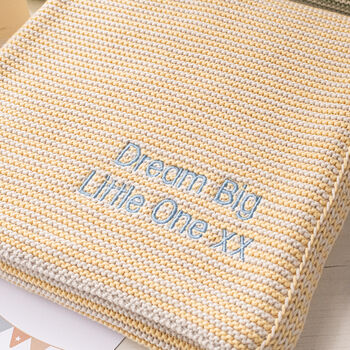 Baby Unisex Mini Stripe Yellow And Grey Baby Blanket, 2 of 7