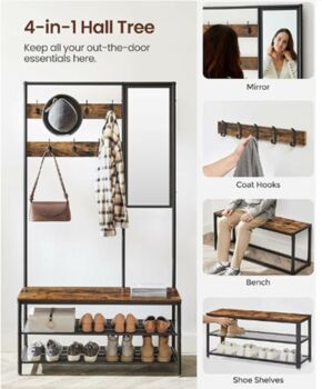 Coat Rack Stand With Shoe Storage Mirror Hooks Bench, 5 of 12