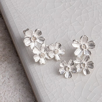 Sterling Silver Triple Flower Studs, 3 of 5