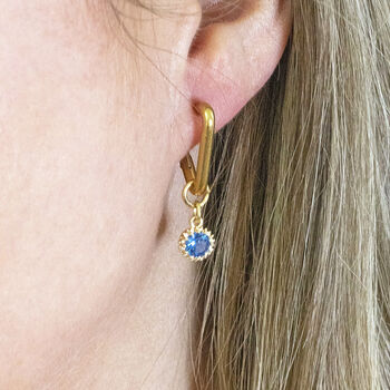 Triangle Huggie Earrings With Birthstone Detail, 4 of 12