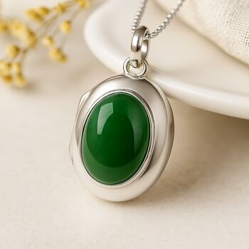 Personalised Sterling Silver Nephrite Jade Gemstone Locket Necklace With Photos, 3 of 9