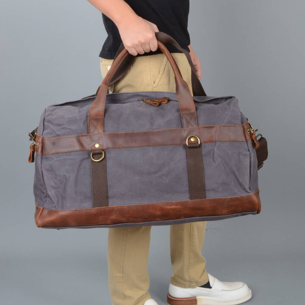 large canvas leather holdall duffle by eazo | 0