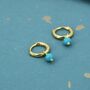 Blue Turquoise Bead Huggie Hoop Earrings, thumbnail 4 of 12