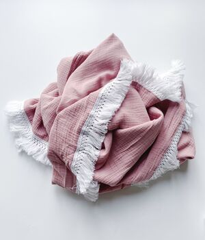 Dusty Pink 100% Cotton Tassel Fringed Blanket, 3 of 4