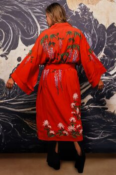 Wisteria And Chrysanthemum Terracotta Embroidered Long Kimono, 5 of 12