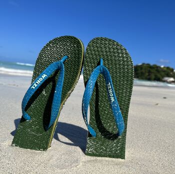 Earthy Green Natural Rubber Flip Flops, 3 of 12